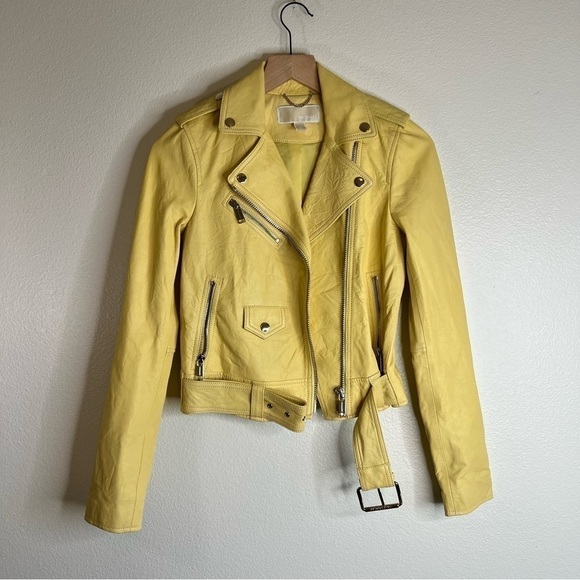 MICHAEL KORS Leather Moto Jacket Sunbeam Yellow - Picture 1 of 7